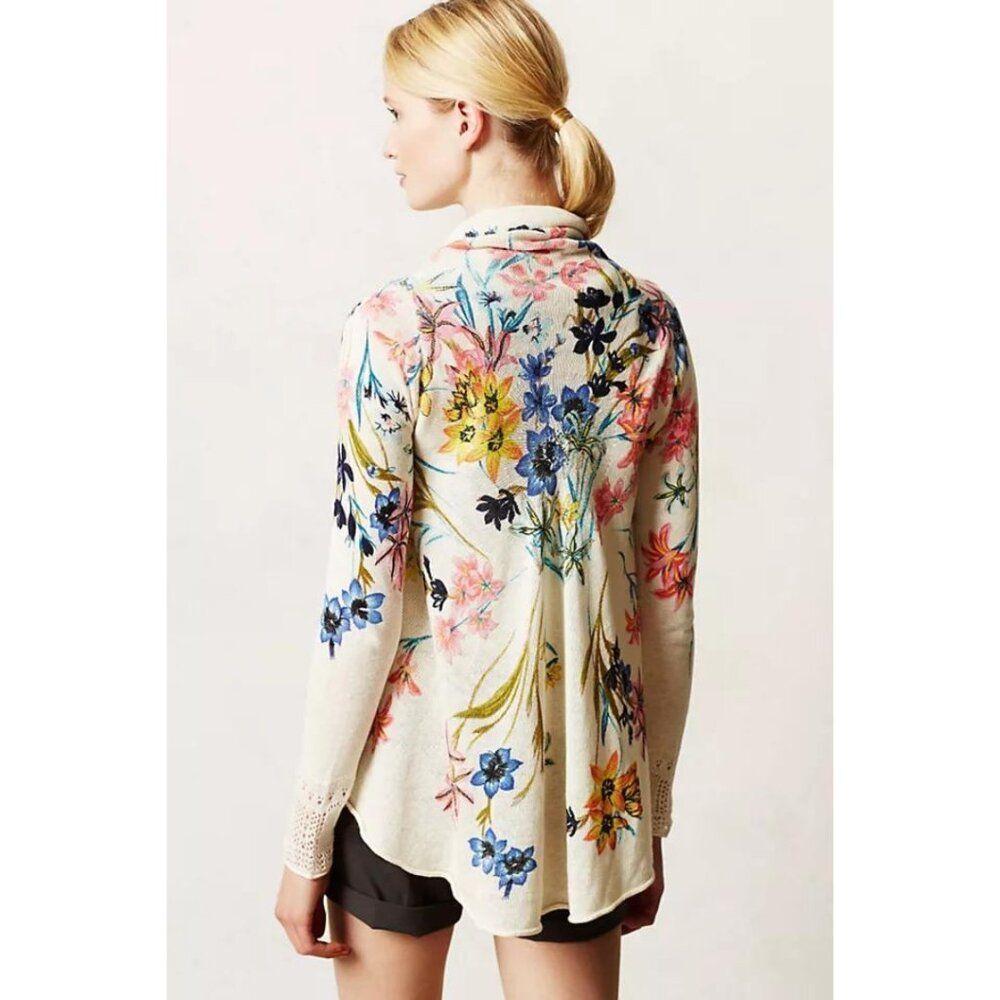 Anthropologie Knitted & Knotted Fleur des Champs Cardigan Linen Blend Small Twee